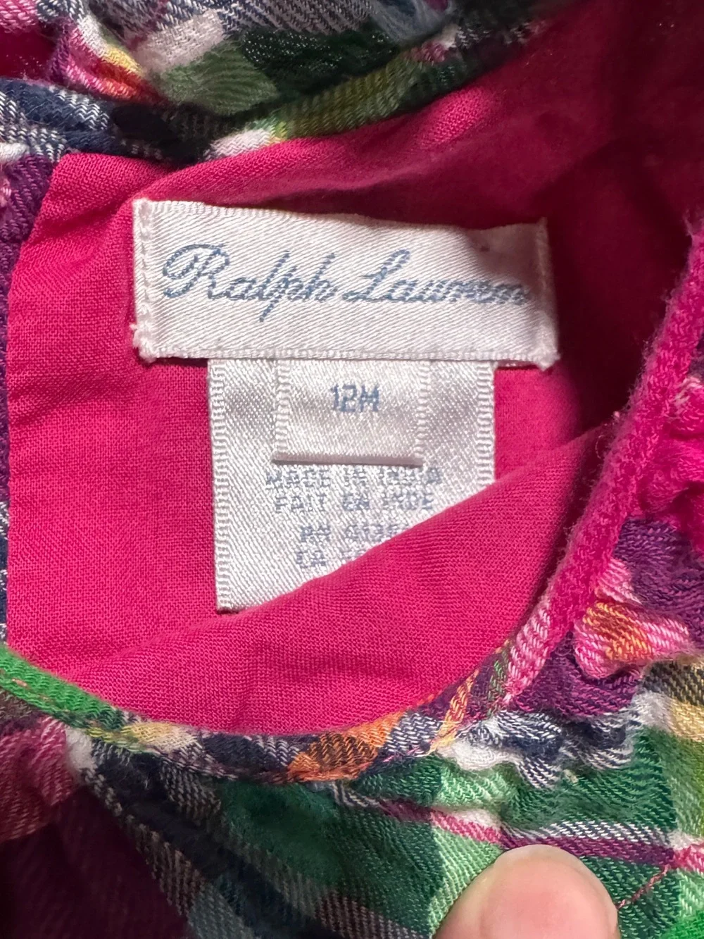 Ralph Lauren Baby Girls Plaid Ruffle Dress + Bloomers 12M